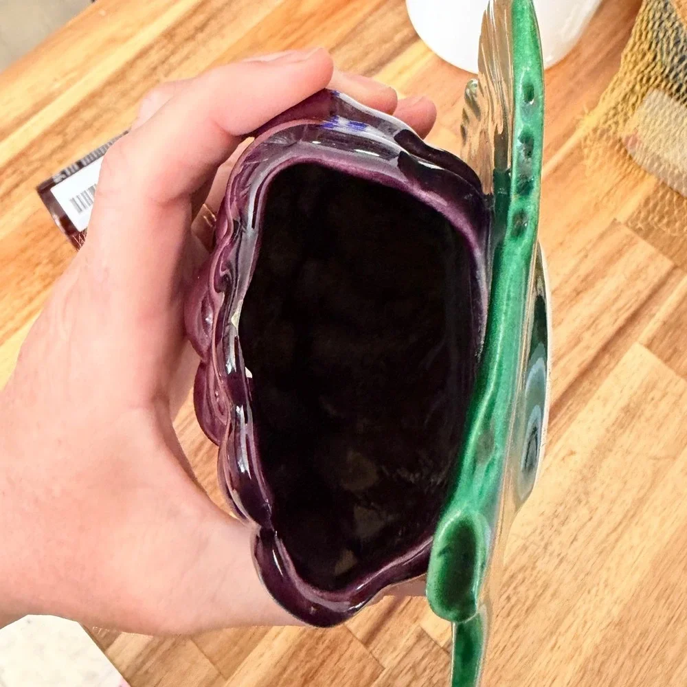 Vintage Ceramic Grape Wall Pocket Planter Purple Fruit Majolica Style Hanging